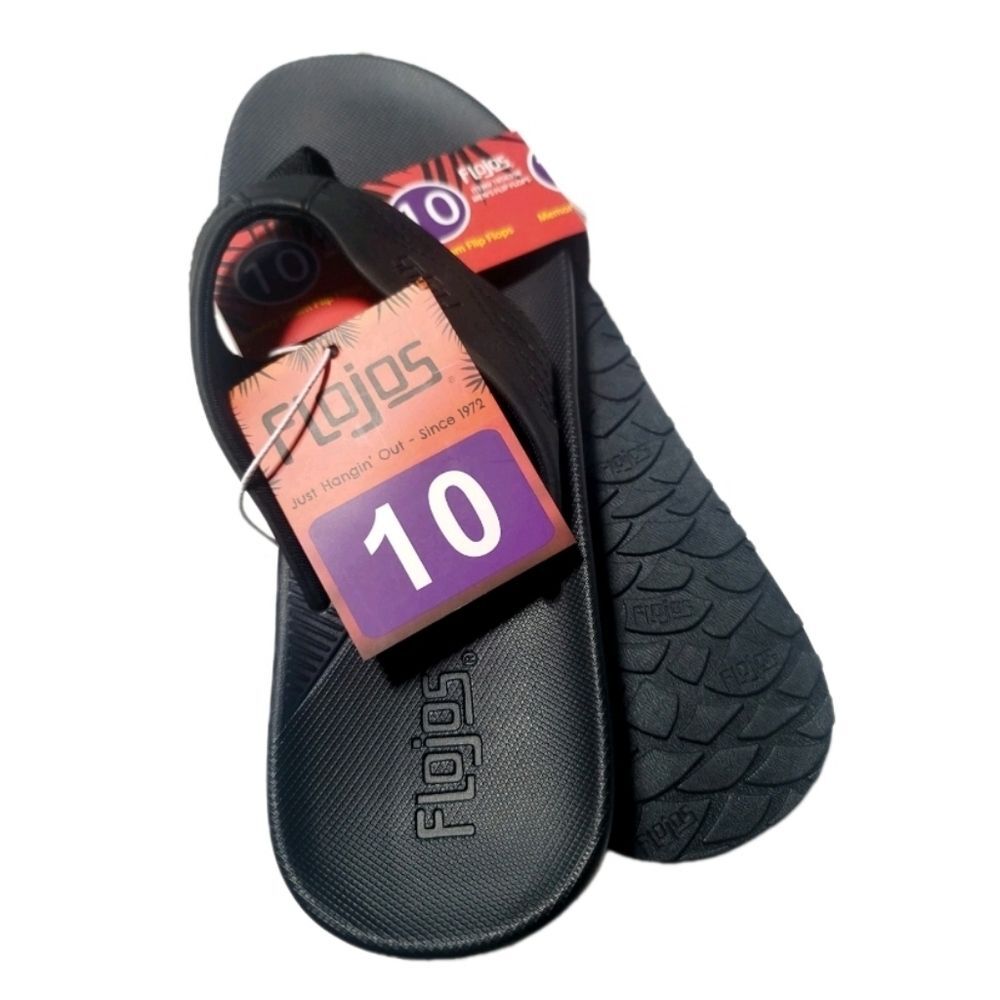 Flojos Men's 10 Cushioned Flip Flop MEMEX Footbed Arch Support Black